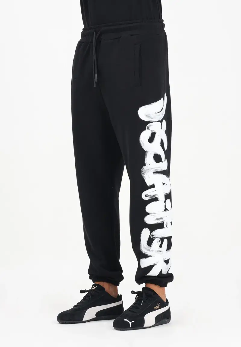 Pantalone sportivo nero da uomo con maxi stampa logo