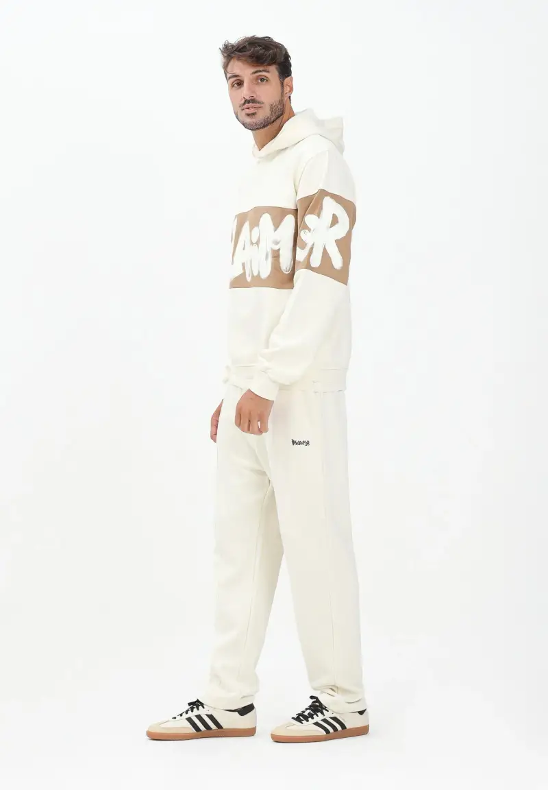 Pantalone sportivo panna da uomo con logo miniatura 2