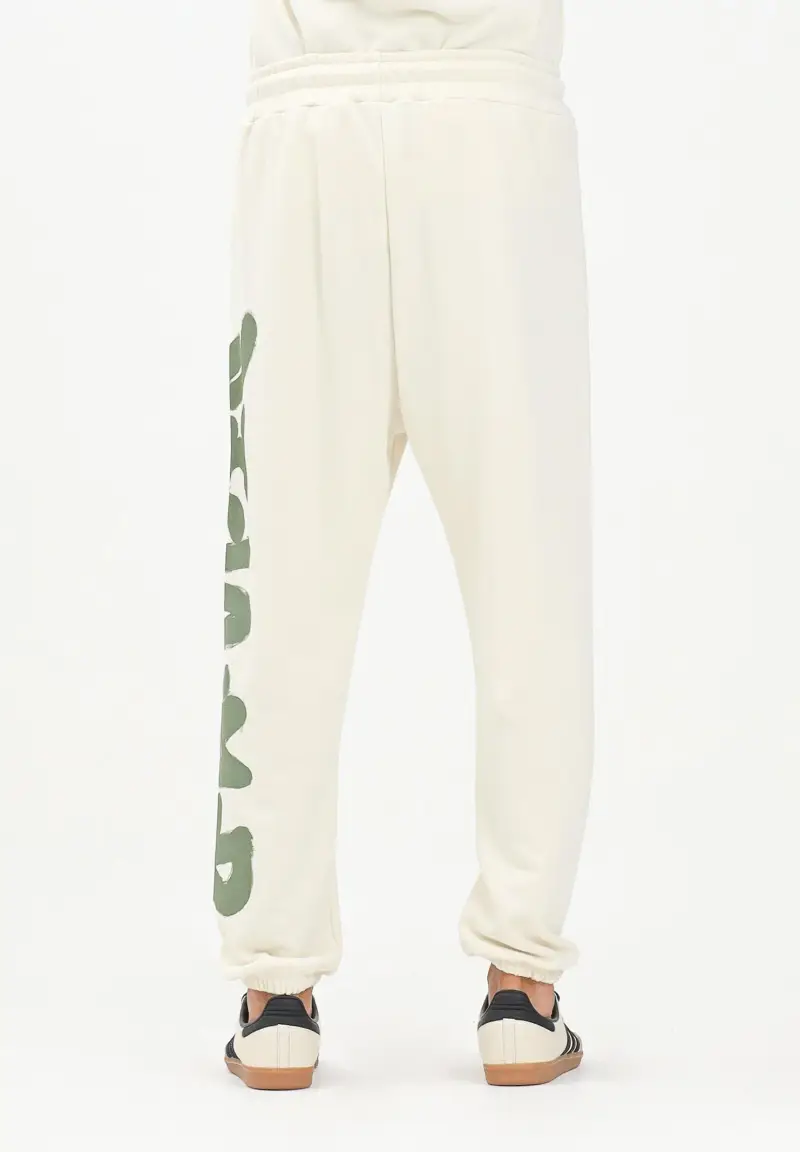 Pantalone sportivo panna da uomo con stampa logo verde miniatura 3