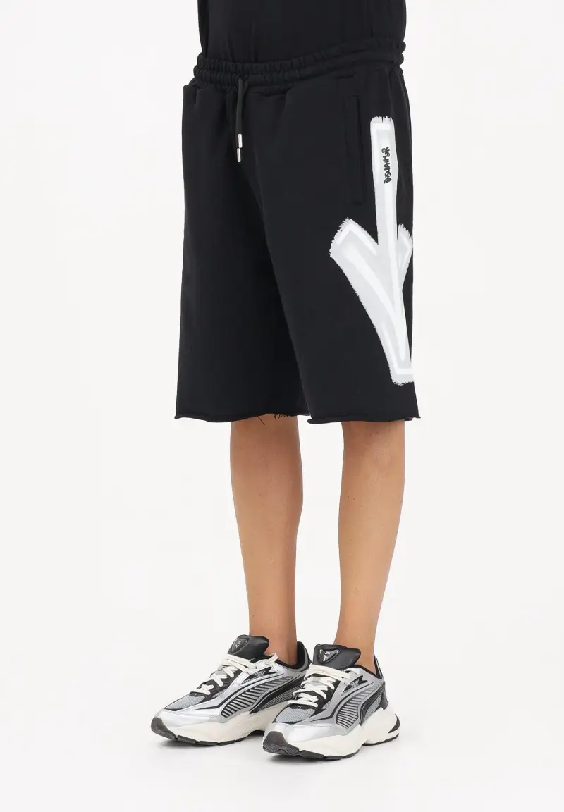 Shorts sportivo nero da uomo con stampa frecce