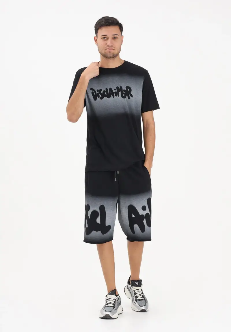 Shorts sportivo nero da uomo con stampa logo in stile graffiti miniatura 2