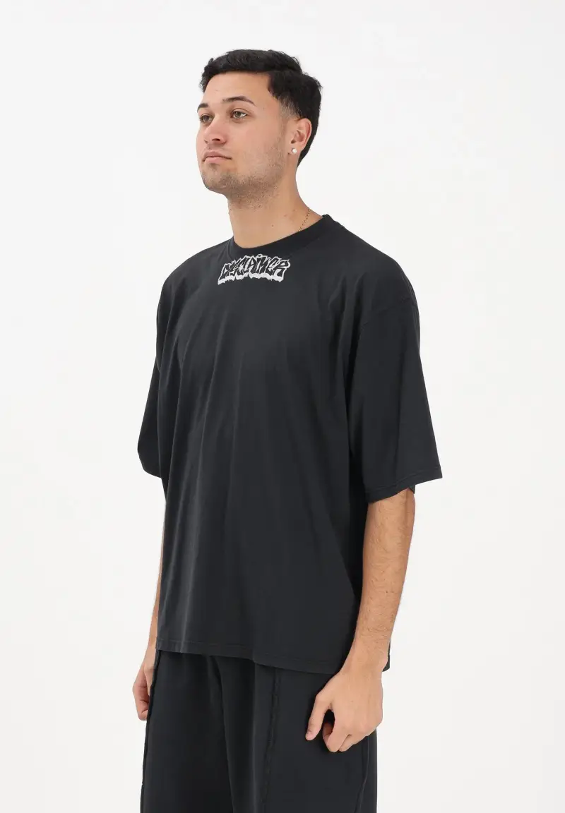 T-shirt a manica corta nera da uomo con logo al collo