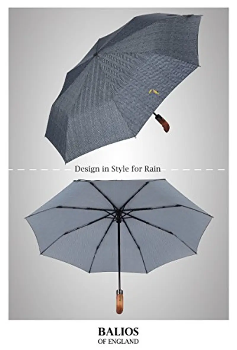(Disegnato in Gran Bretagna) Ombrello Balios® antivento con calotta doppia-Automatico-Vetroresina -Manico in acciaio miniatura 3