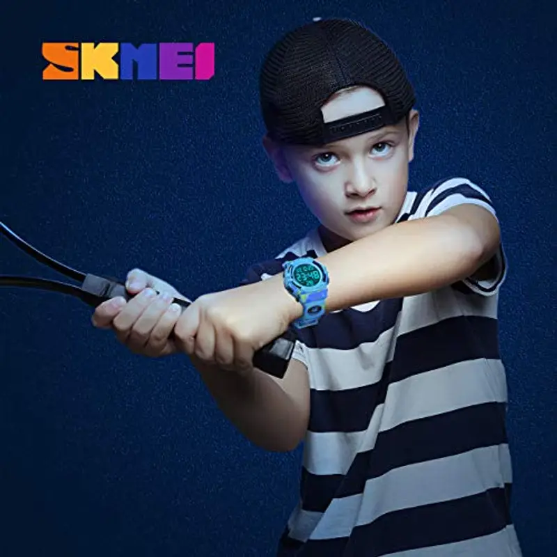 Dislocati - Orologio digitale multifunzionale, con sveglia, per bambini, impermeabile, a LED, regalo e giocattolo per bambini, Azzurro miniatura 2