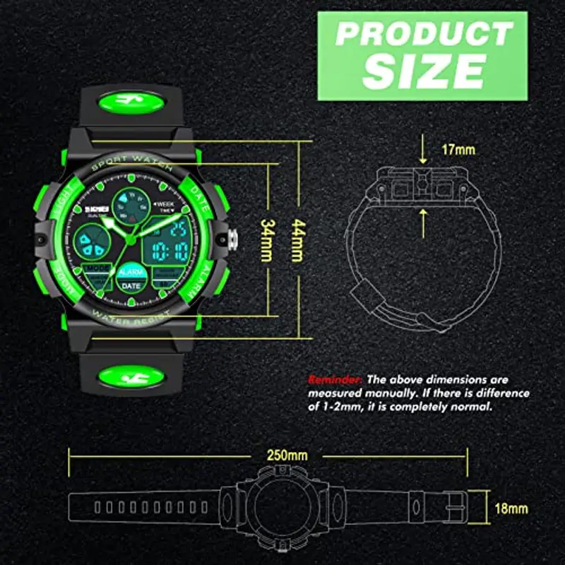 Dislocati - Orologio digitale multifunzionale, con sveglia, per bambini, impermeabile, a LED, regalo e giocattolo per bambini, verde miniatura 3