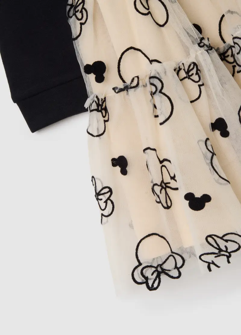 Abito Da Bambina In Misto Cotone Multicolor Con Tulle E Stampa Disney, Multicolor miniatura 3