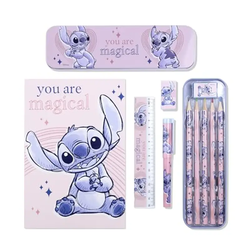 Disney Astuccio per bambini Lilo & Stitch con matite colorate, articoli di cancelleria, set regalo