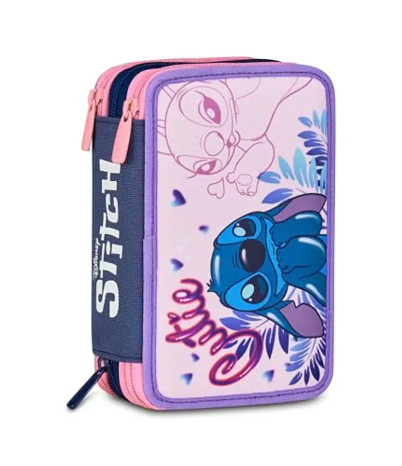 Disney Astuccio Scuola 3 Scomparti, LILO & STITCH- 2CUTE, Multicolore - Portapenne Multi Scomparto Con Matite, Penne e Colori