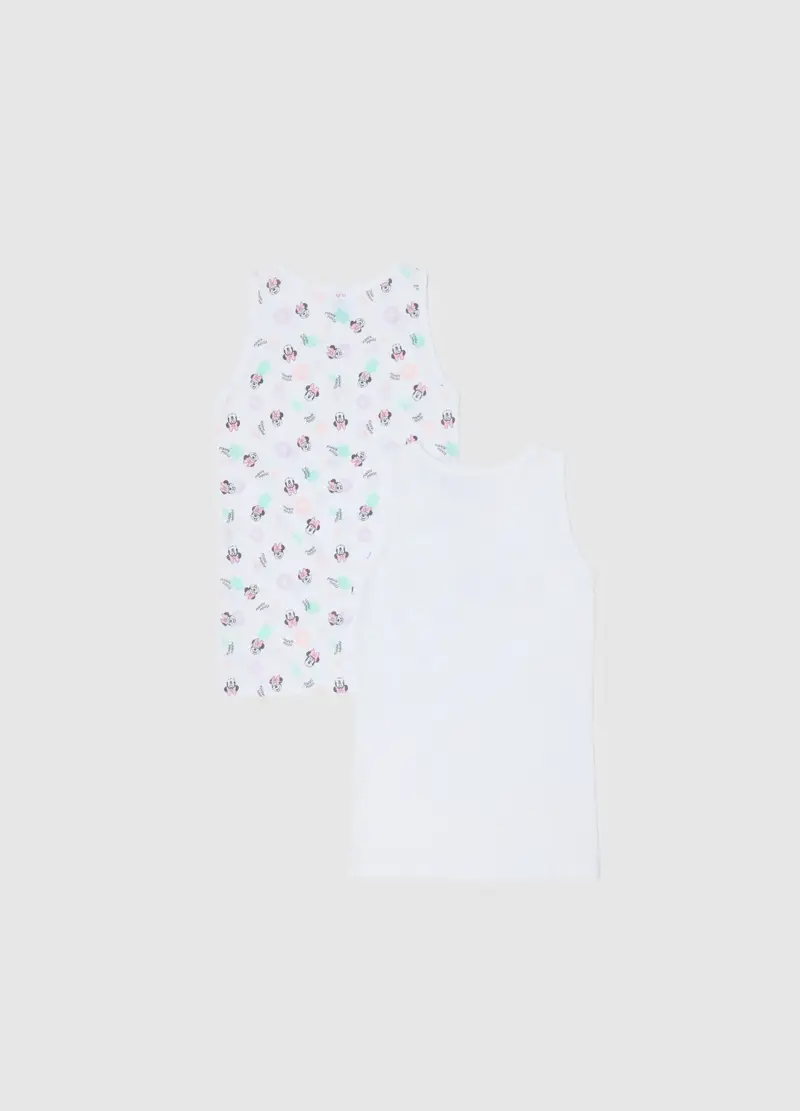 Bipack Canottiere In Puro Cotone Bianco Da Bambina Con Stampe Minnie, Bianco miniatura 2