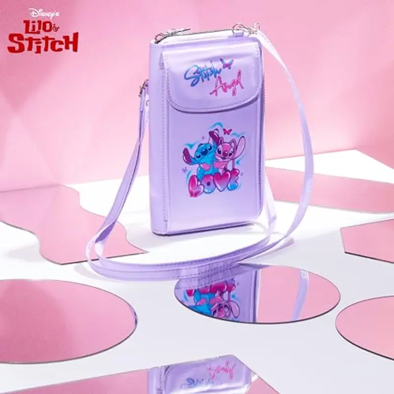 Disney Borsa Tracolla Stitch - Borsetta Porta Cellulare Portafoglio Tracolla Regolabile Chiusura Zip (Rosa) miniatura 2