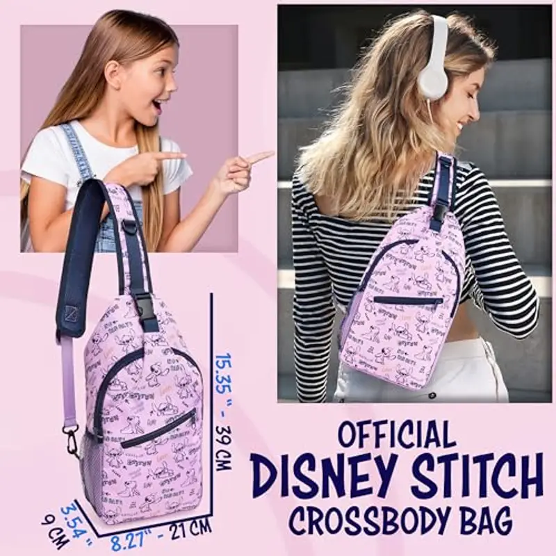 Disney Borsa Tracolla Stitch - Zaino Monospalla Sling Bag Casual Multitasche Chiusura Zip Borsetta Bambina Ragazza miniatura 2