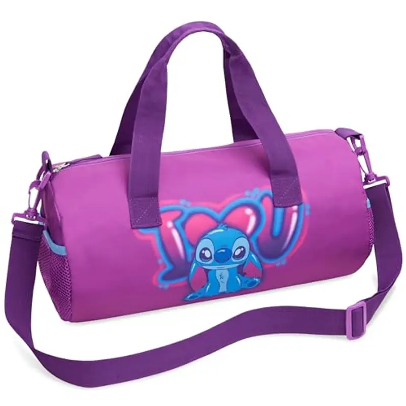 Disney Borsone da Palestra per Bambini, Borsa Sportiva 40 x 20 x 20 cm, 2 Tasche Laterali, Tracolla Lunga, Chiusura Zip (Viola Stitch)