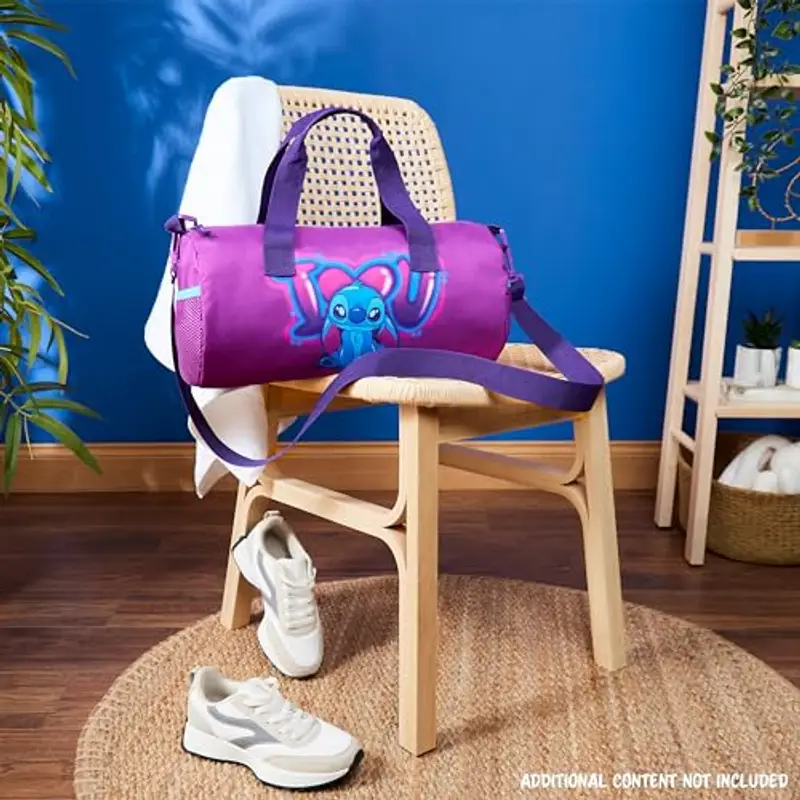 Disney Borsone da Palestra per Bambini, Borsa Sportiva 40 x 20 x 20 cm, 2 Tasche Laterali, Tracolla Lunga, Chiusura Zip (Viola Stitch) miniatura 2