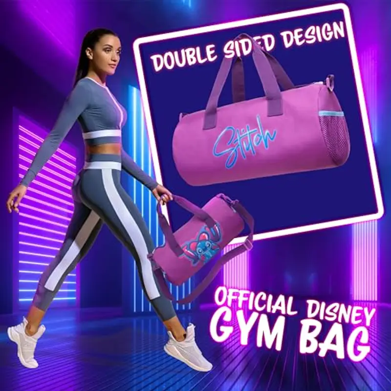 Disney Borsone da Palestra per Bambini, Borsa Sportiva 40 x 20 x 20 cm, 2 Tasche Laterali, Tracolla Lunga, Chiusura Zip (Viola Stitch) miniatura 3