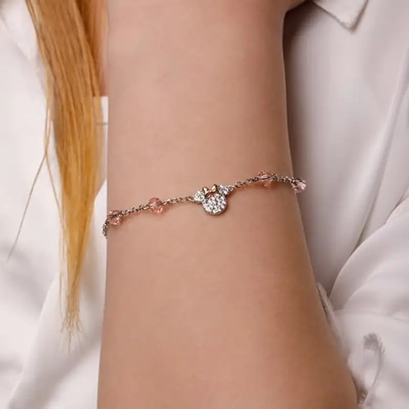 Disney Bracciale Argento 925, con Centrale raffigurante Minnie Mouse con zirconi Bianchi e Fiocco Oro Rosa, Lunghezza 13-18cm miniatura 2