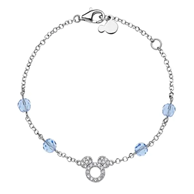 Disney Bracciale Bambine con Mickey Mouse in Argento e zirconi Bianco, Lunghezza 13-18cm