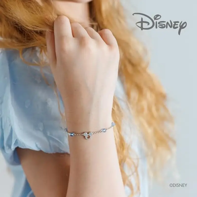 Disney Bracciale Bambine con Mickey Mouse in Argento e zirconi Bianco, Lunghezza 13-18cm miniatura 2