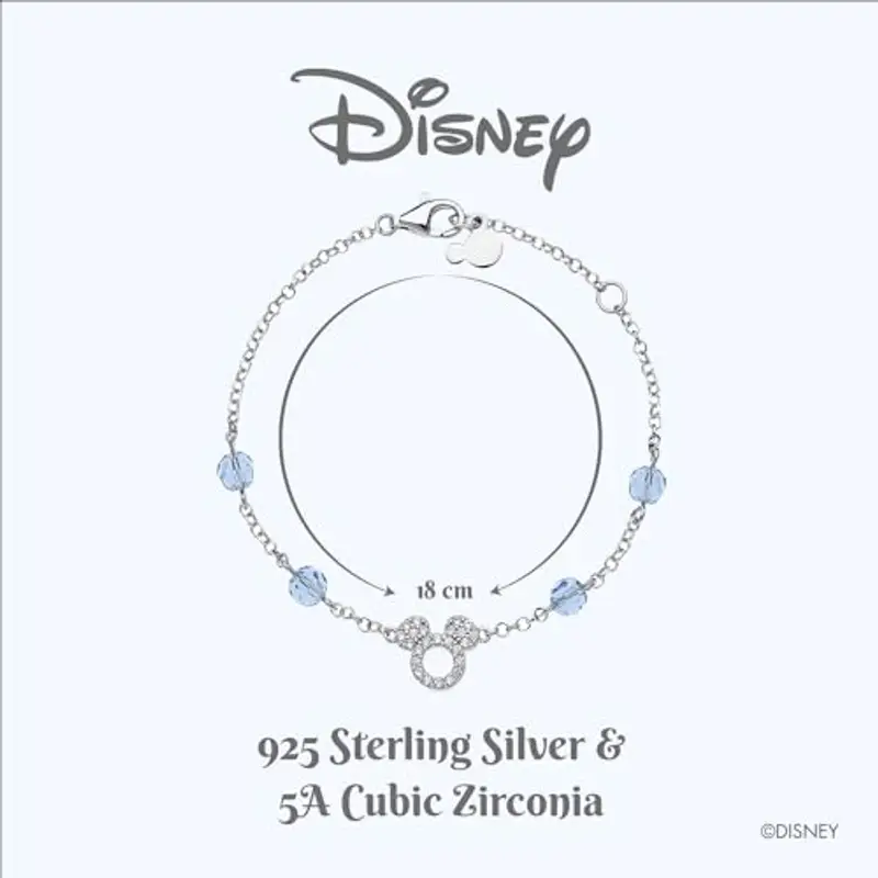 Disney Bracciale Bambine con Mickey Mouse in Argento e zirconi Bianco, Lunghezza 13-18cm miniatura 3