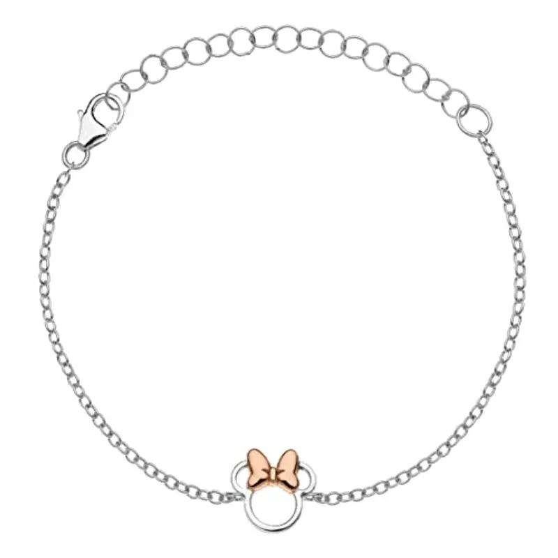 Disney Bracciale Bambine con Minnie Mouse in Argento, Lunghezza 13-18cm