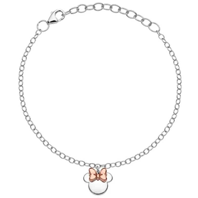 Disney Bracciale Bambine con Minnie Mouse in Argento Sterling, Lunghezza 13-18cm