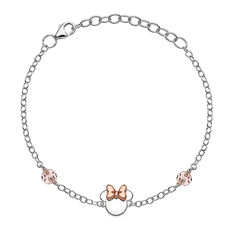 Disney Bracciale Bambine con Minnie Mouse in Argento Sterling, Lunghezza 13-18cm