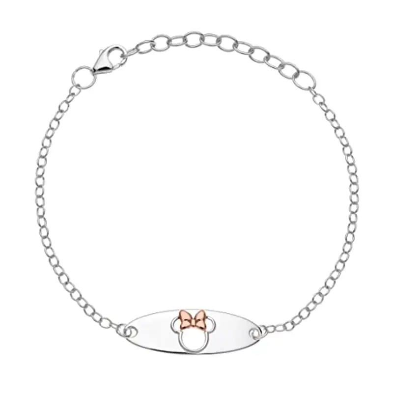 Disney Bracciale Bambine con Minnie Mouse in Argento targhetta con incisa Minnie, Lunghezza 13-18cm