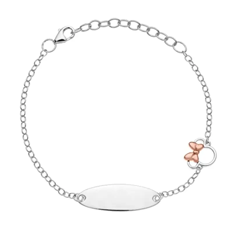 Disney Bracciale Bambine con Minnie Mouse in Argento targhetta per Incisione, Lunghezza 13-18cm