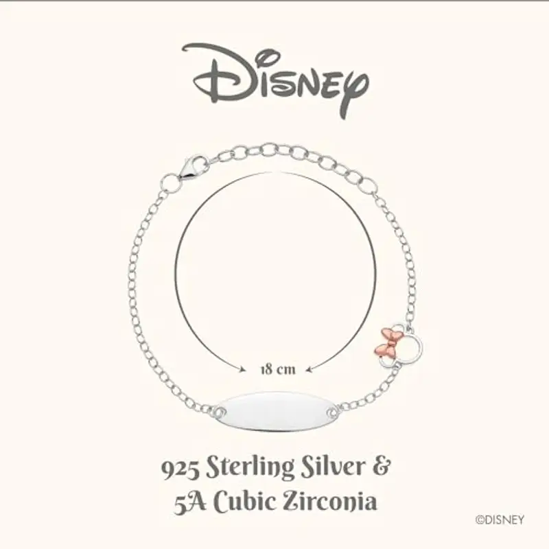 Disney Bracciale Bambine con Minnie Mouse in Argento targhetta per Incisione, Lunghezza 13-18cm miniatura 3