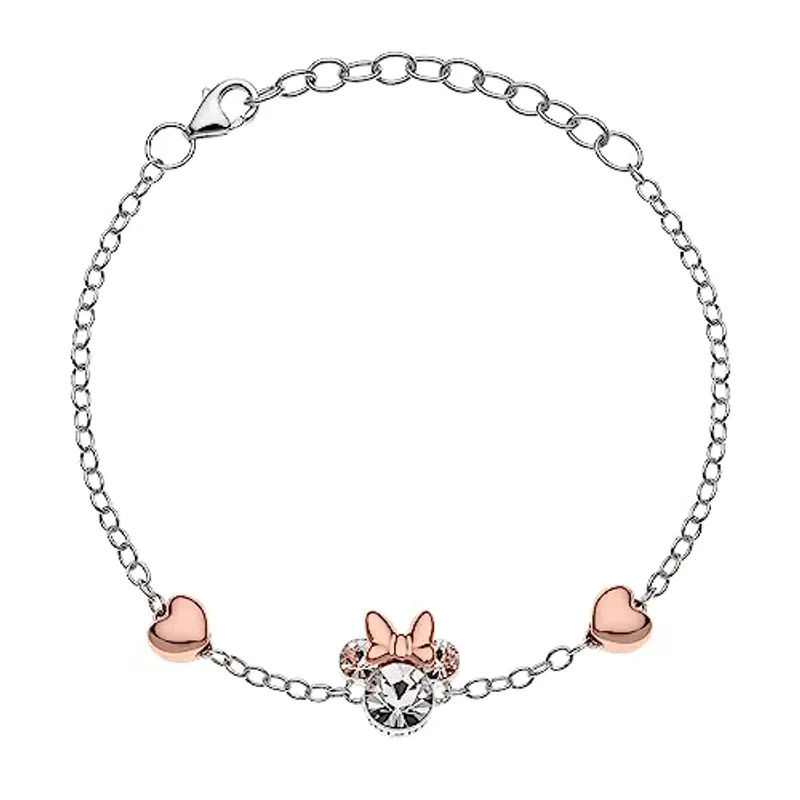 Disney Bracciale da bambina con una figura centrale raffigurante Minnie in argento Sterling e zirconi, lunghezza 13-18 cm, gioielli, 17 cm, Argento sterling, Zirconia cubica