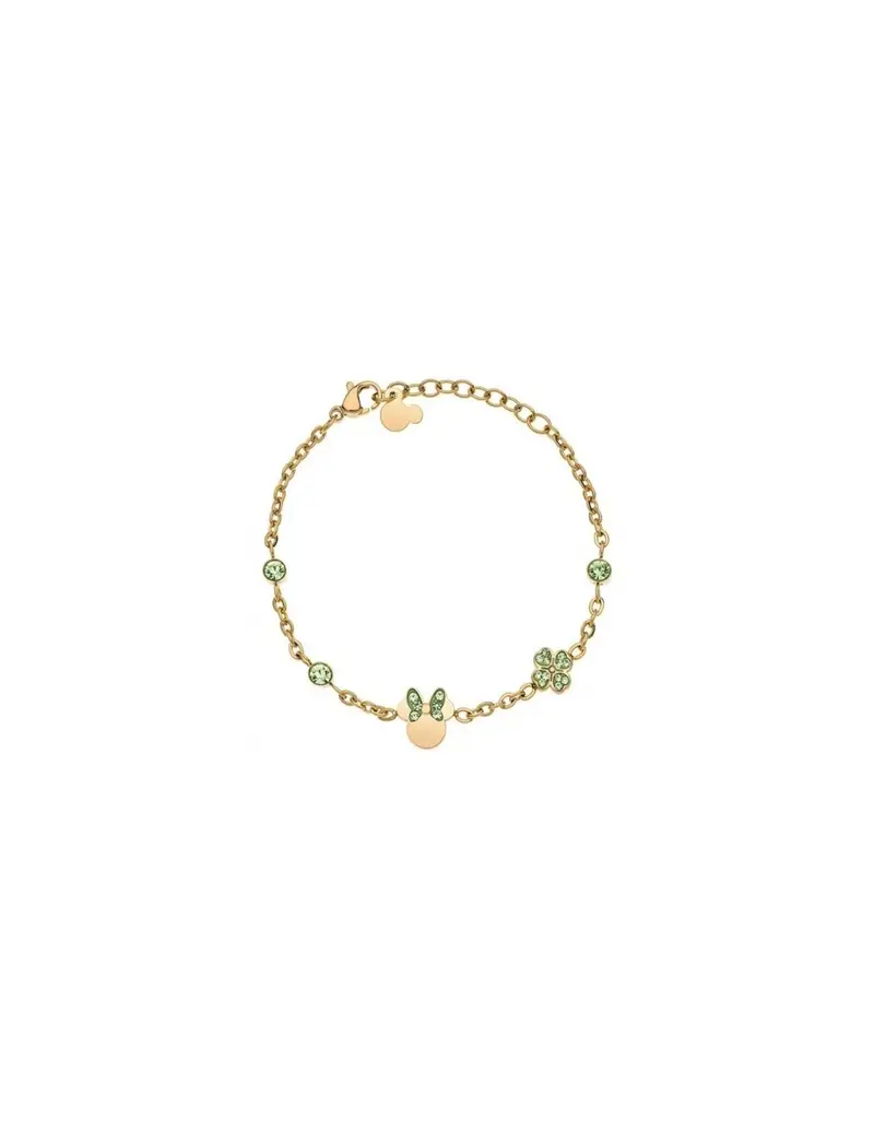 Bracciale DISNEY MINNIE MOUSE B600624YRGL-55.CJ in acciaio dorato anallergico e cristalli verdi