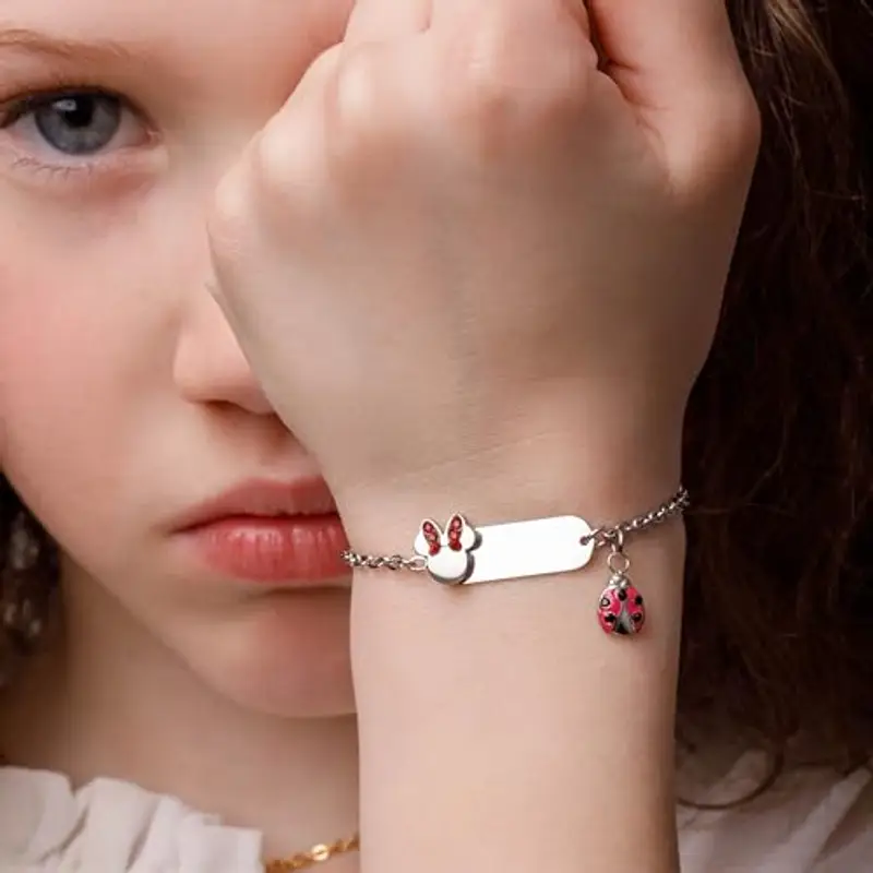 Disney Bracciale Lucky Minnie Collezione Acciaio, Colore Argento, con Coccinella Rossa, Gioielli Bambine e Bambini, 18cm miniatura 2