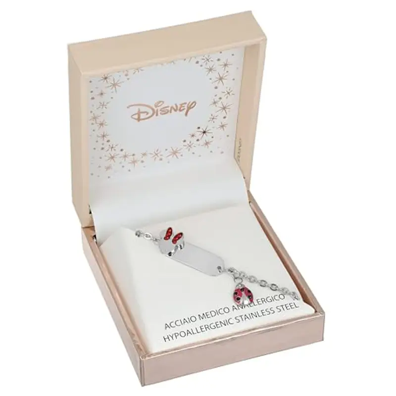 Disney Bracciale Lucky Minnie Collezione Acciaio, Colore Argento, con Coccinella Rossa, Gioielli Bambine e Bambini, 18cm miniatura 3