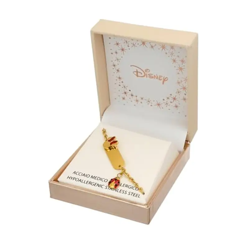 Disney Bracciale Lucky Minnie Collezione Acciaio, Colore Oro, con Coccinella Rossa, Gioielli Bambine e Bambini, 18cm miniatura 2