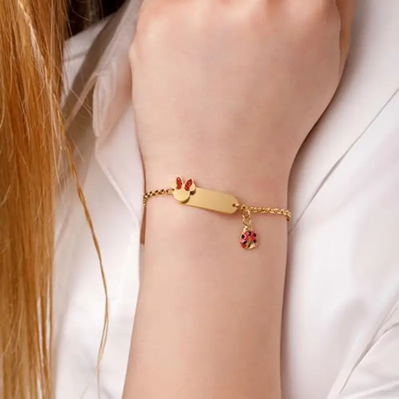 Disney Bracciale Lucky Minnie Collezione Acciaio, Colore Oro, con Coccinella Rossa, Gioielli Bambine e Bambini, 18cm miniatura 3