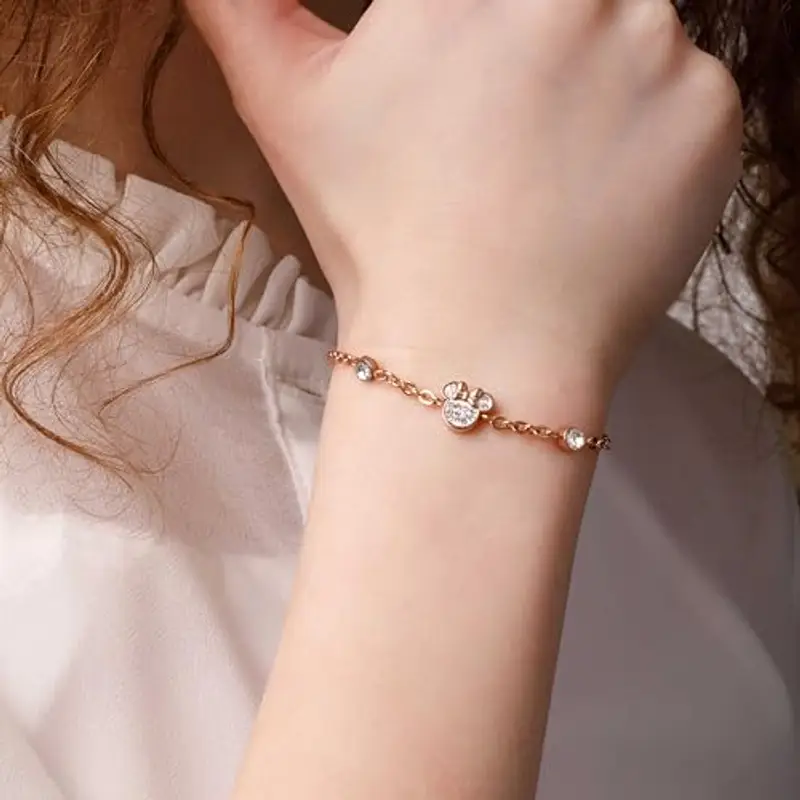 Disney Bracciale Minnie Mouse, Acciaio Inossidabile e Zirconi per Bambini e Bambine, Lunghezza 13 miniatura 3