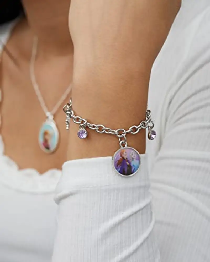 Disney Braccialetto con ciondoli Frozen, con ciondoli Frozen, gioielli donna, 6.5 inches, Metallo Pietra, cristallo miniatura 2
