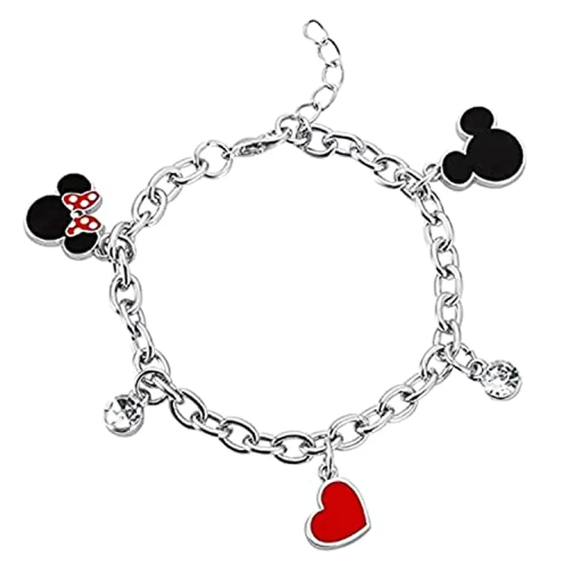 Disney Braccialetto con ciondolo a forma di Minnie e Topolino, smaltato, multicolore, BH00228RL-65, Misura unica, Zinco, Nessuna pietra preziosa
