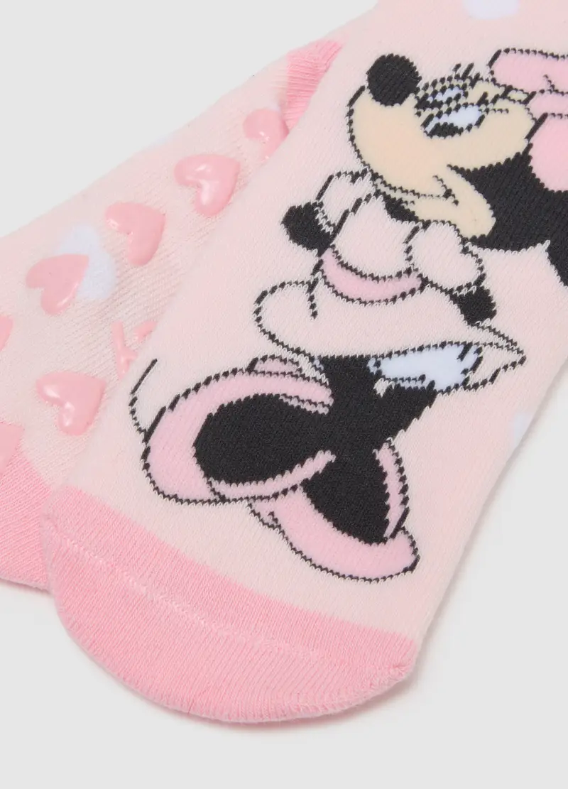Calze Da Bambina In Misto Cotone Rosa Antiscivolo Con Stampa Disney, Rosa