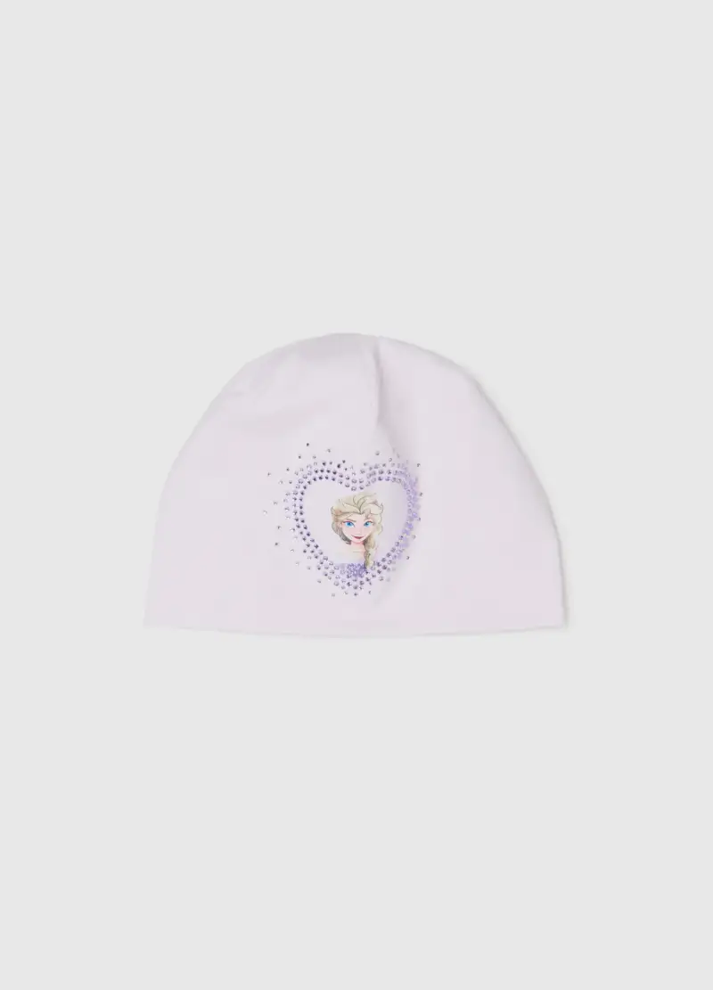 Cappello Bianco Da Bambina In Cotone Elasticizzato Con Stampa Frozen, Bianco