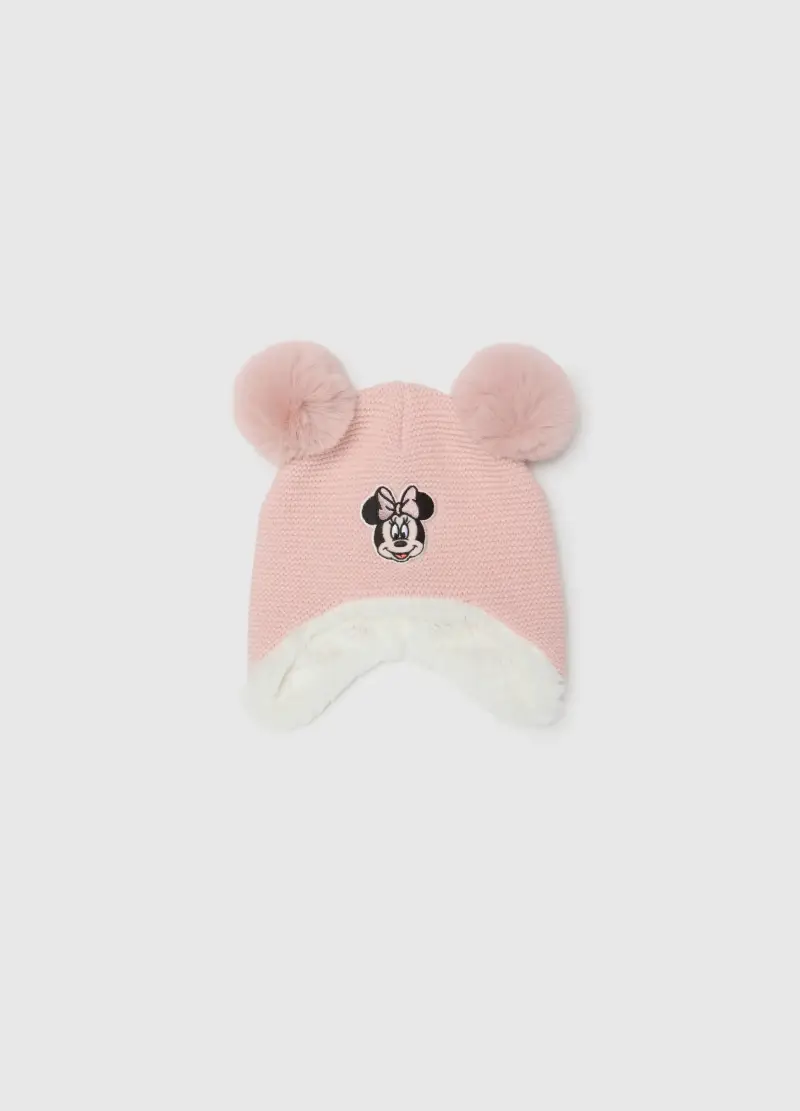Cappello Da Bambina Rosa Con Pompon E Ricamo Minnie, Multicolor