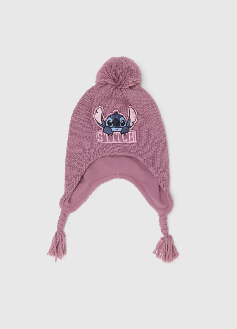 Cappello Viola In Lavorazione A Maglia Per Bambina, Rosa
