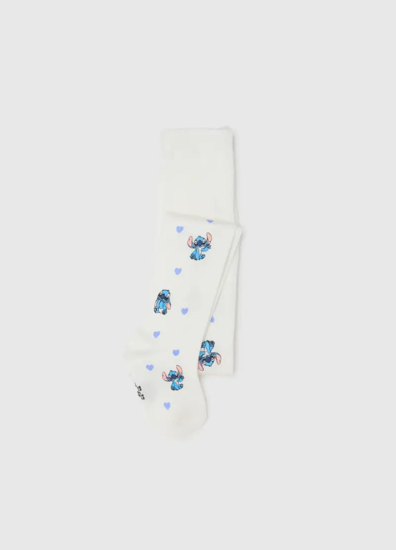 Collant Bianchi Da Bambina In Misto Bamboo Con Stampa Disney, Bianco