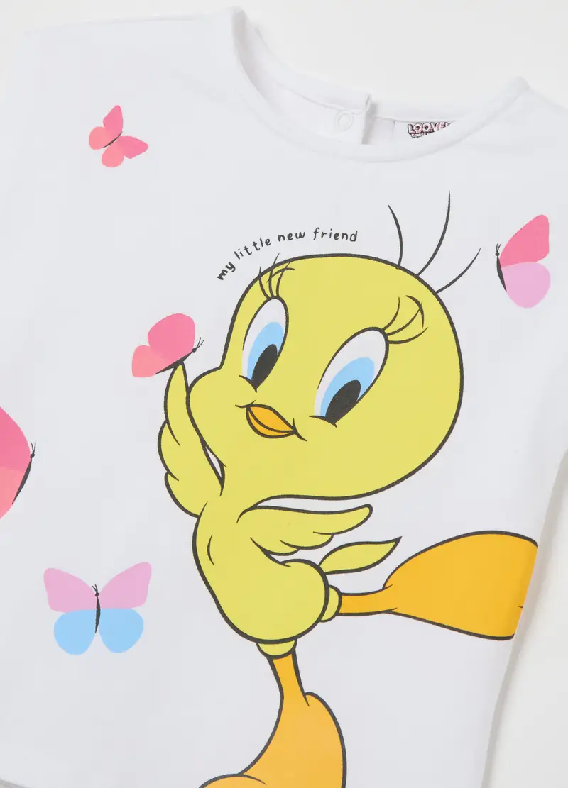 DISNEY, Completo Jogging Da Bambina In Cotone Elasticizzato Bianco Regular Fit Con Stampa Tweety, Bianco, Taglia: 9-12 miniatura 2