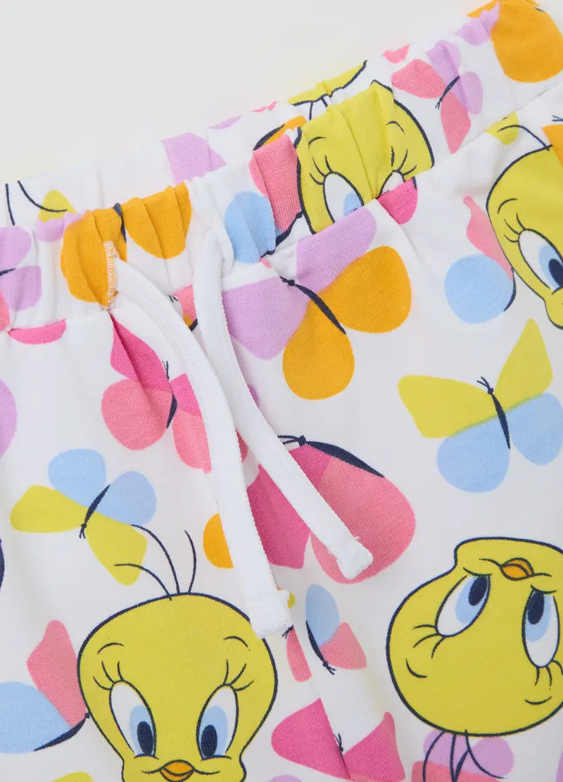 DISNEY, Completo Jogging Da Bambina In Cotone Elasticizzato Bianco Regular Fit Con Stampa Tweety, Bianco, Taglia: 9-12 miniatura 3