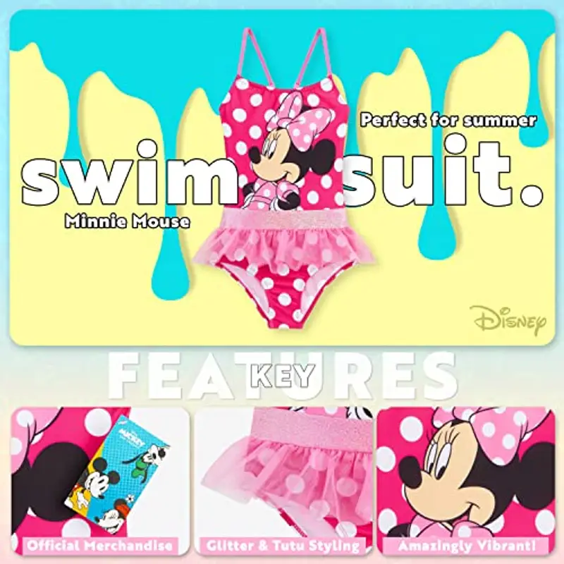 Disney Costume da Bagno Piscina Bambina, Costume Intero, Costume Mare Bambina Set (Rosa Minnie, 2-3 Anni) miniatura 3