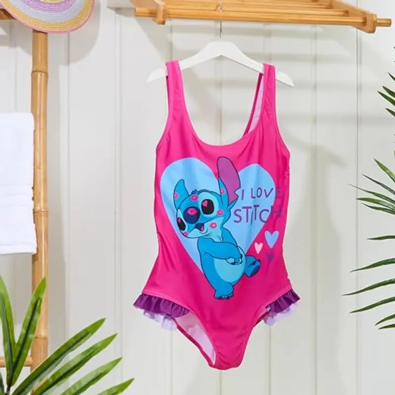 Disney Costume da Bagno Piscina Bambina, Costume Intero, Costume Mare Bambina Set (Rosa Stitch, 9-10 Anni) miniatura 2