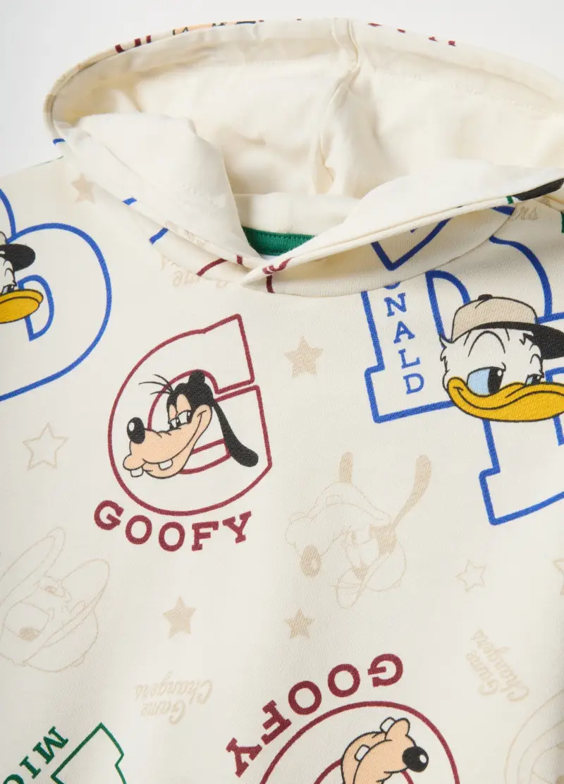 Felpa Beige Con Cappuccio Da Bambino In Puro Cotone Over Fit, Beige miniatura 3