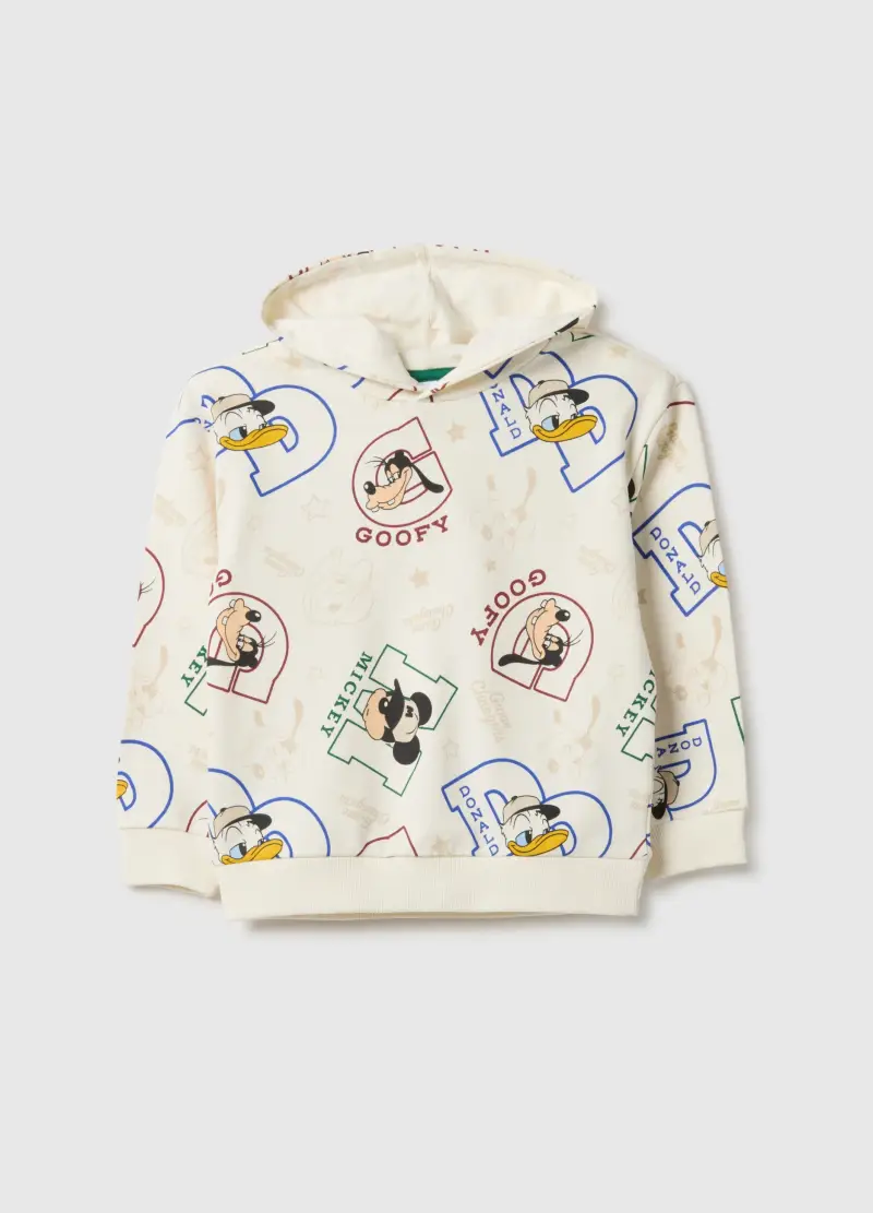 Felpa Beige Con Cappuccio Da Bambino In Puro Cotone Over Fit, Beige