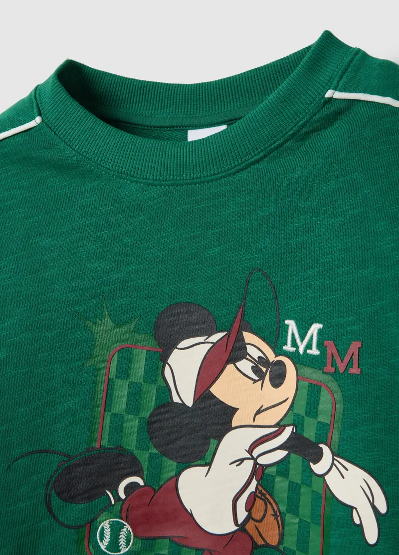 Felpa In Puro Cotone Verde Da Bambino Regular Fit Con Stampa Topolino, Verde miniatura 3