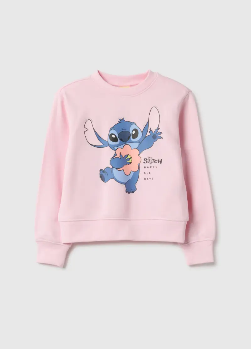 Felpa Rosa Da Bambina In Misto Cotone Regular Fit Con Stampa Disney, Rosa